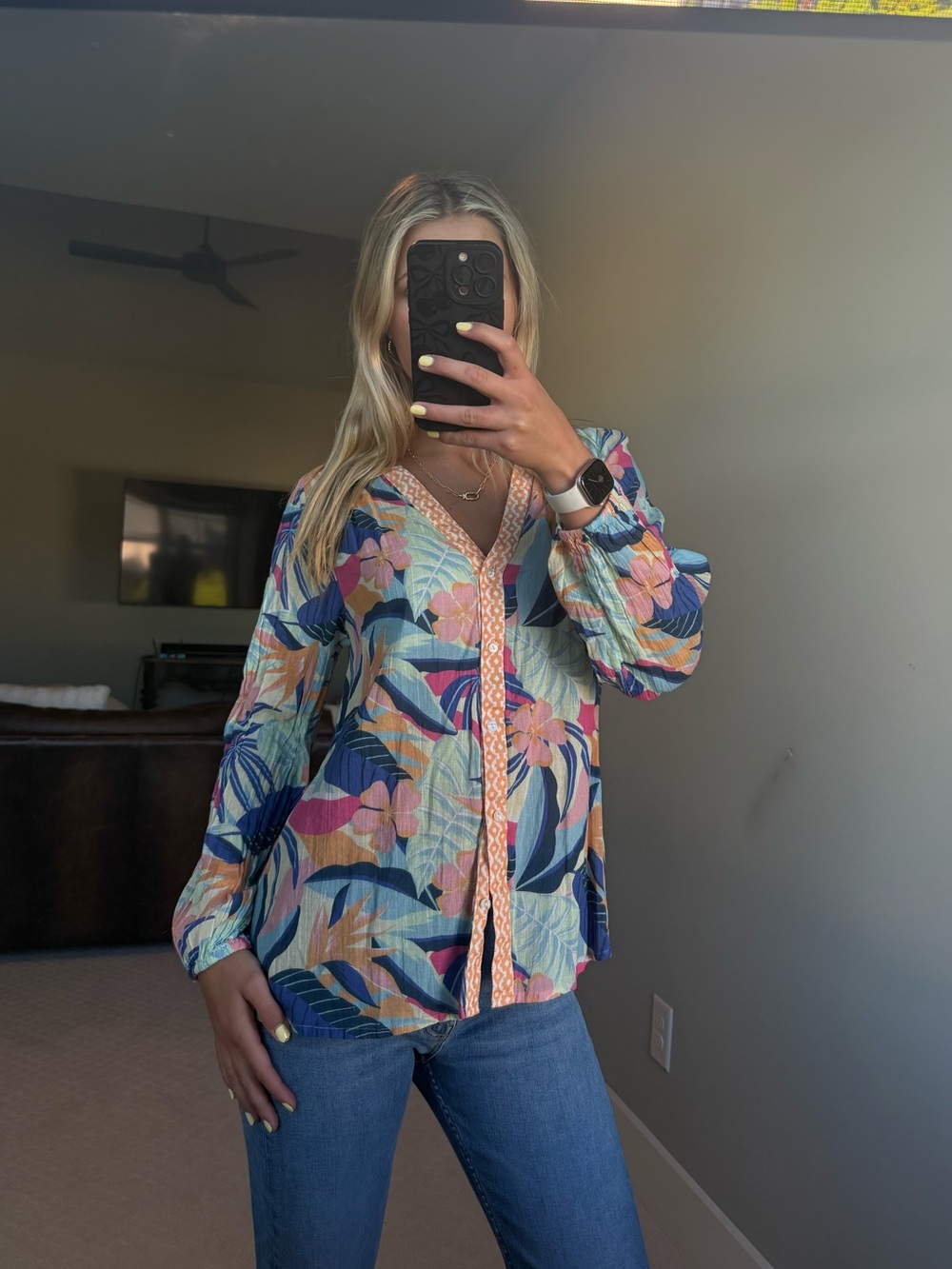 Sundance Multicolor Tropical Floral V-Neck Blouse